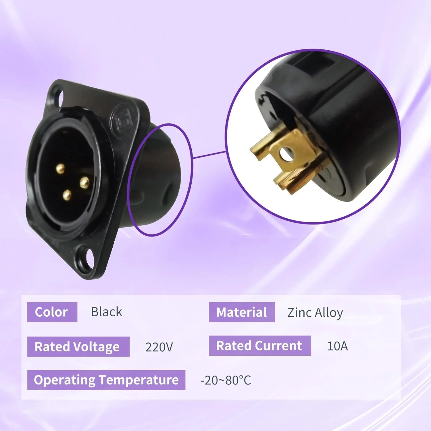 RIVIERA بسته 5 عددی شاسی نصب پنل XLR 3 پین نر، بدنه با روکش نیکل مشکی ظریف با کنتاکت های روکش طلای 24 عیار (5 عدد نر مشکی)