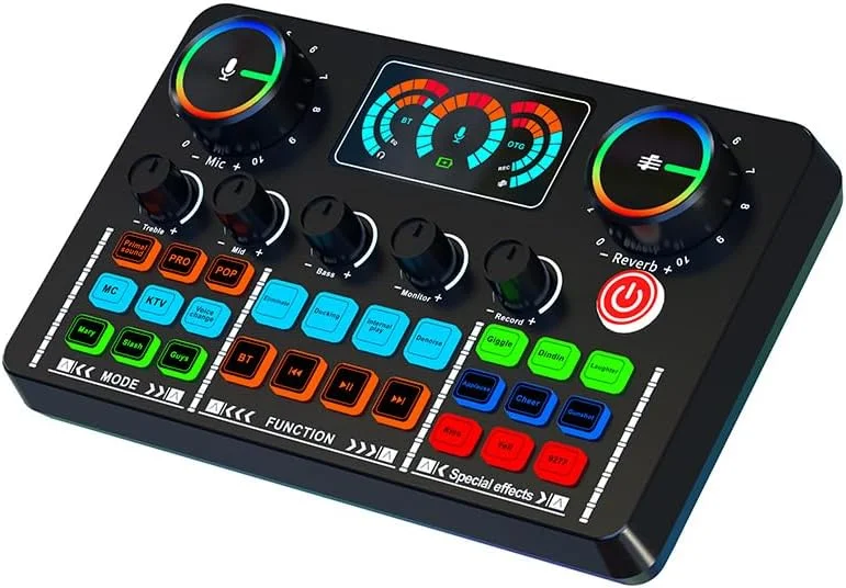 کارت صدای زنده Ca، کارت صدای ضبط Ca، میکسر کارت صدا BT بی‌سیم، همراهی، اتصال و پخش، تغییر صدای داخلی، باتری قابل شارژ برای استریم، پادکست و ضبط صدا