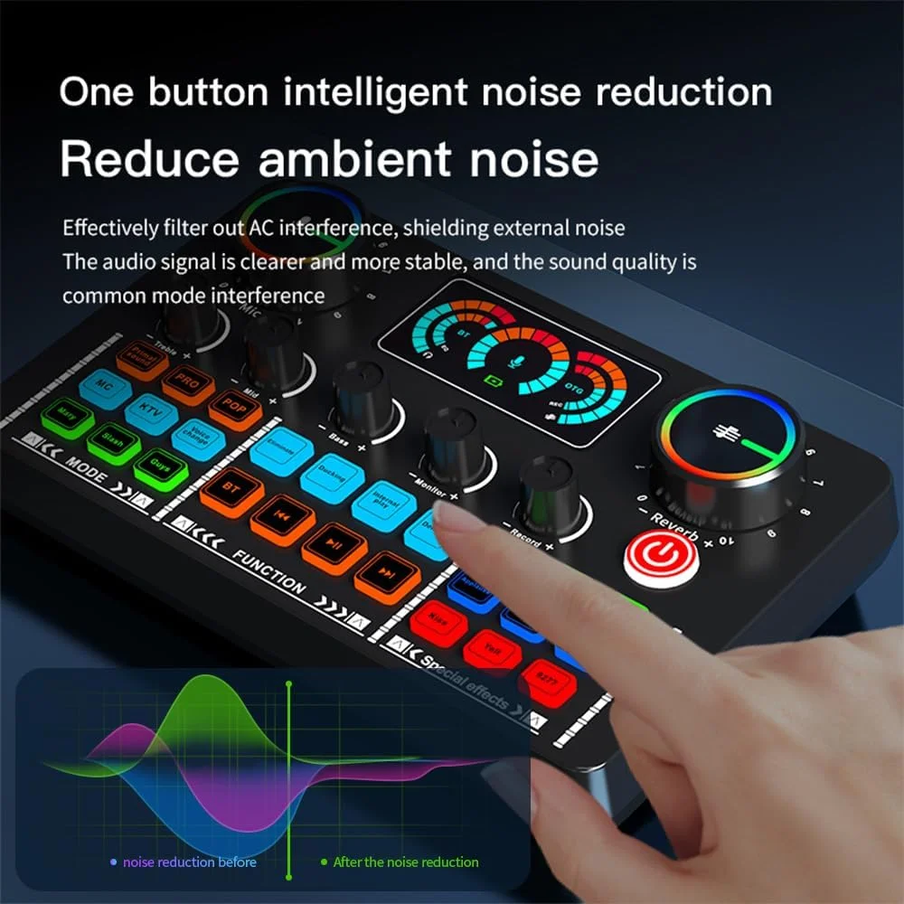 کارت صدای زنده Ca، کارت صدای ضبط Ca، میکسر کارت صدا BT بی‌سیم، همراهی، اتصال و پخش، تغییر صدای داخلی، باتری قابل شارژ برای استریم، پادکست و ضبط صدا