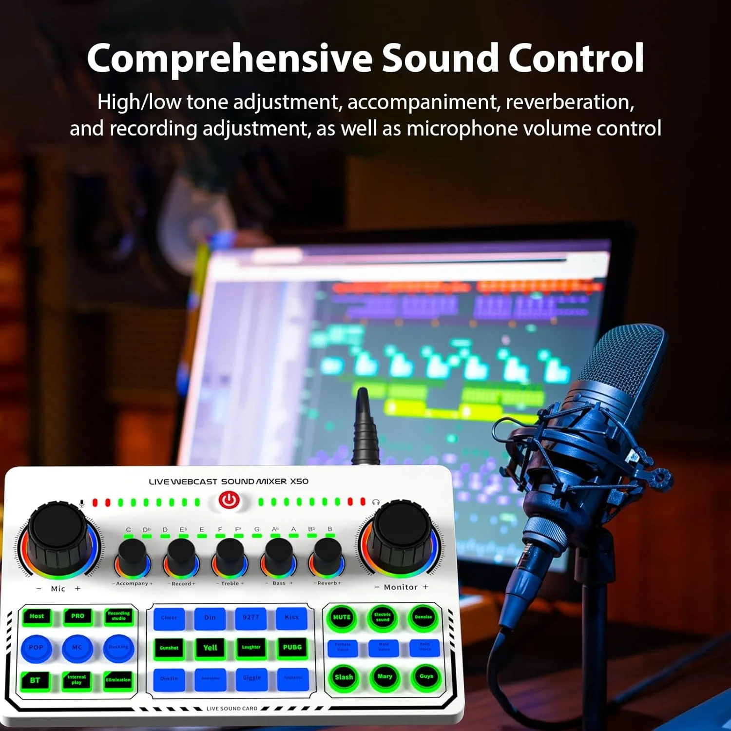 کارت صدای زنده، میکسر کارت صدای زنده برای ضبط، میز آواز، منبع تغذیه BT، انتقال دیجیتال بدون افت کیفیت OTG برای استریم، پادکست، بازی، ضبط صدا، باتری داخلی