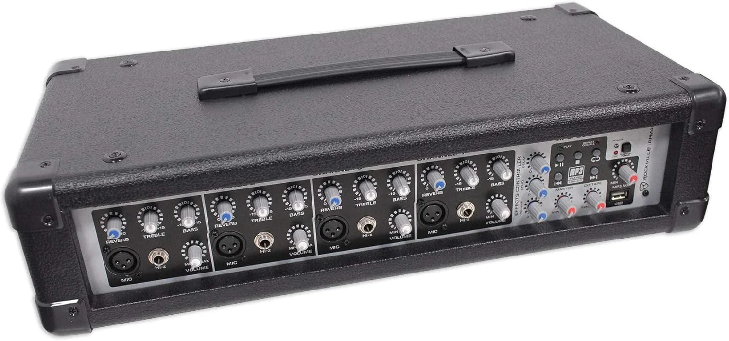میکسر ۴ کاناله راکویل RPM45 با توان ۲۴۰۰ وات، USB، اکولایزر ۳ باندی، افکت‌ها و فانتوم