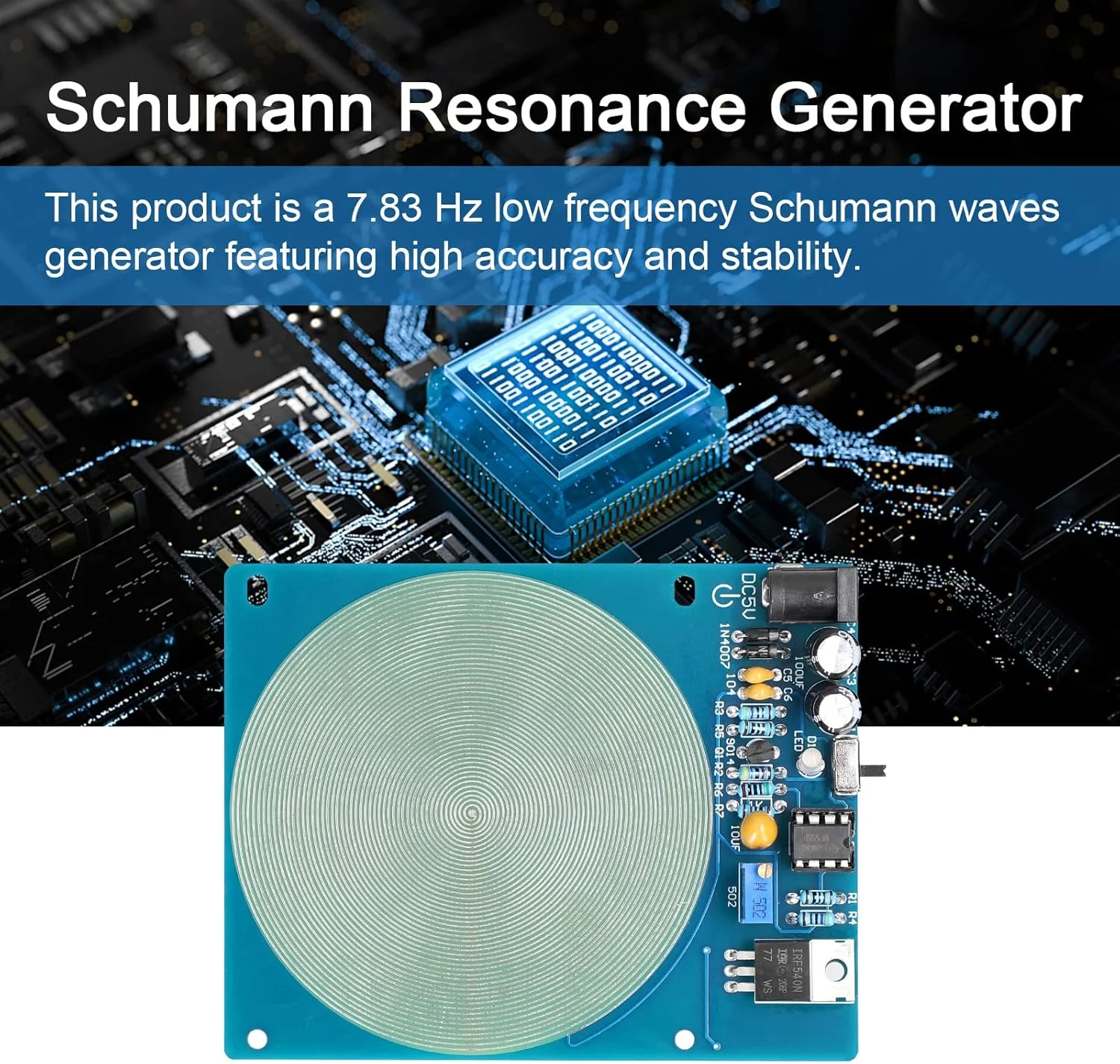 ژنراتور رزونانس امواج شومان 7.83 هرتز، پالس فرکانس فوق العاده پایین، رزوناتور صوتی با رابط USB و چراغ نشانگر روشن/خاموش