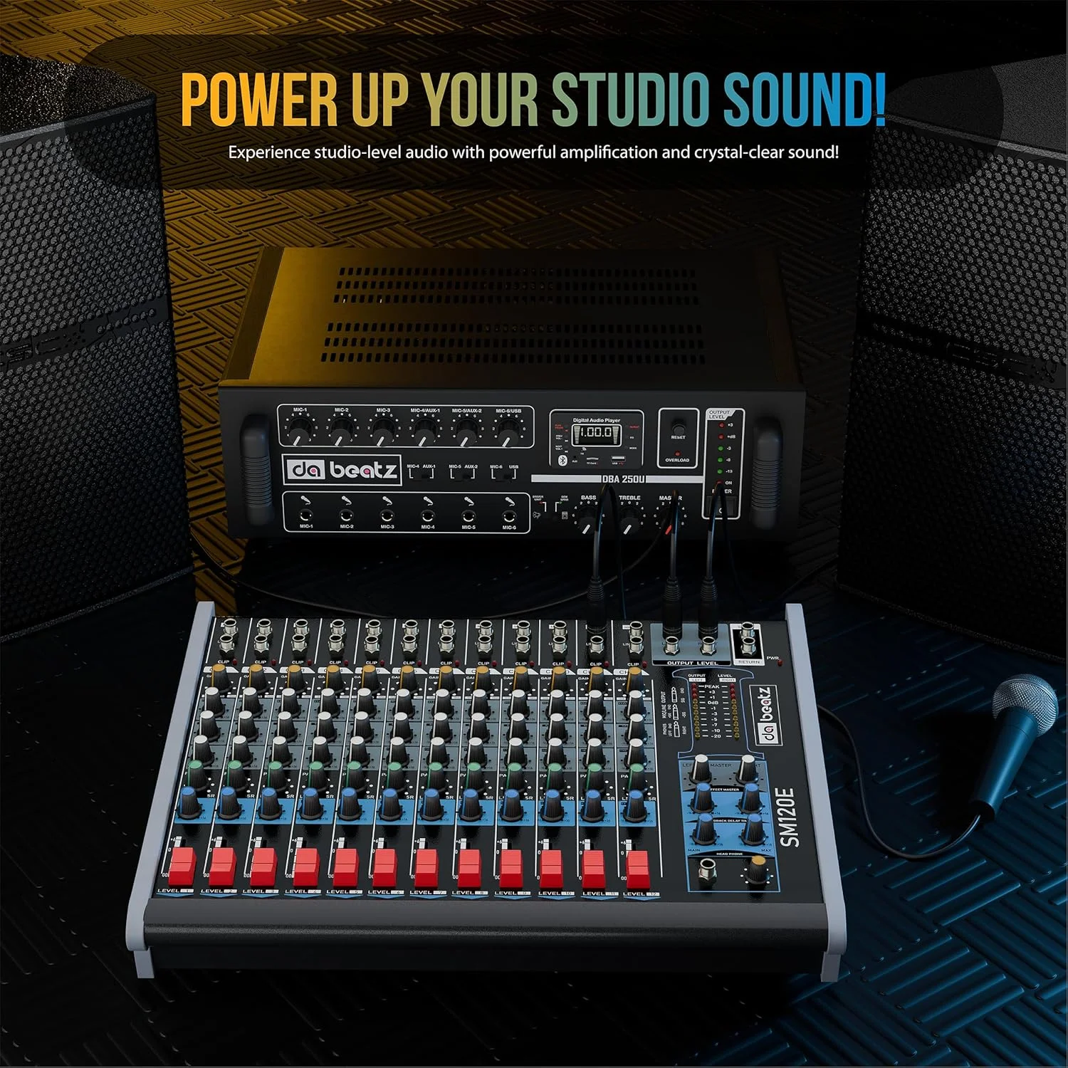 میکسر صوتی 12 کانال حرفه ای Dabeatz SM120E، میکسر صدای استریو اکو DJ برای مهمانی ها، جلوه های صحنه، عروسی ها، کارائوکه و ضبط استودیو، ارائه خروجی چشمگیر به مراسم شما