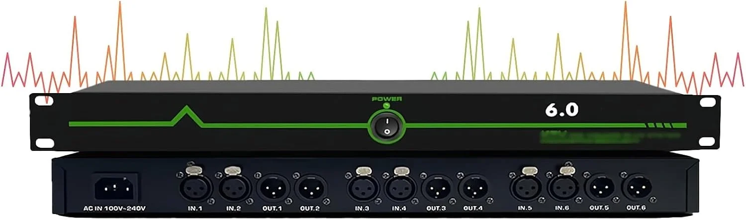 حذف کننده حرفه ای فیدبک، شیفتر فرکانس ضد زوزه میکروفون 6 ورودی 6 خروجی، ضد جیغ دیجیتال 5 سطحی، افکتور KTV استیج میکروفون برای اتاق موسیقی