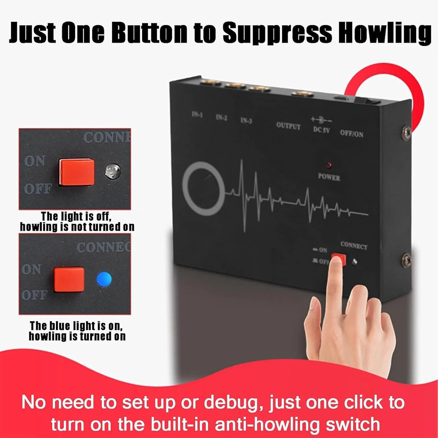 پردازشگر صوتی حرفه ای حذف فیدبک، شیفتر فرکانس فیدبک میکروفون 3 ورودی 1 خروجی، ضد هولینگ اتوماتیک، برای استودیو ضبط اتاق کنفرانس