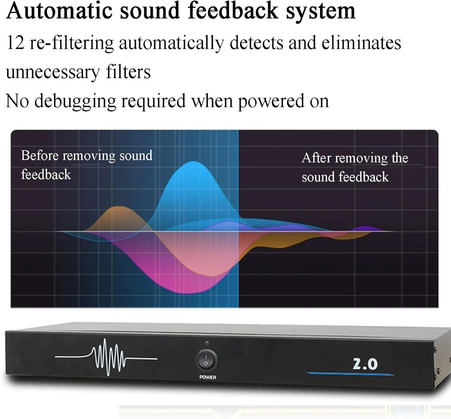 پردازشگر صوتی دیجیتال 2 ورودی 2 خروجی، حذف کننده فیدبک حرفه ای، حذف کننده خودکار نویز میکروفون، مناسب برای کنفرانس، استیج اجرا و کارائوکه