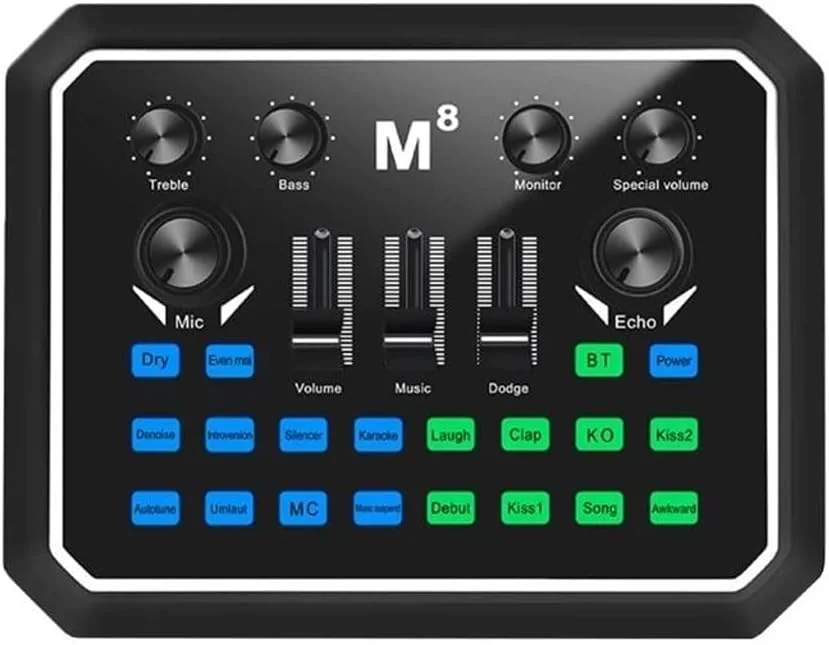 کارت صدای میکسر حرفه ای YXHYQ با افکت های چندگانه موسیقی و تنظیمات زیر و بم صدا، دارای پردازنده DSP