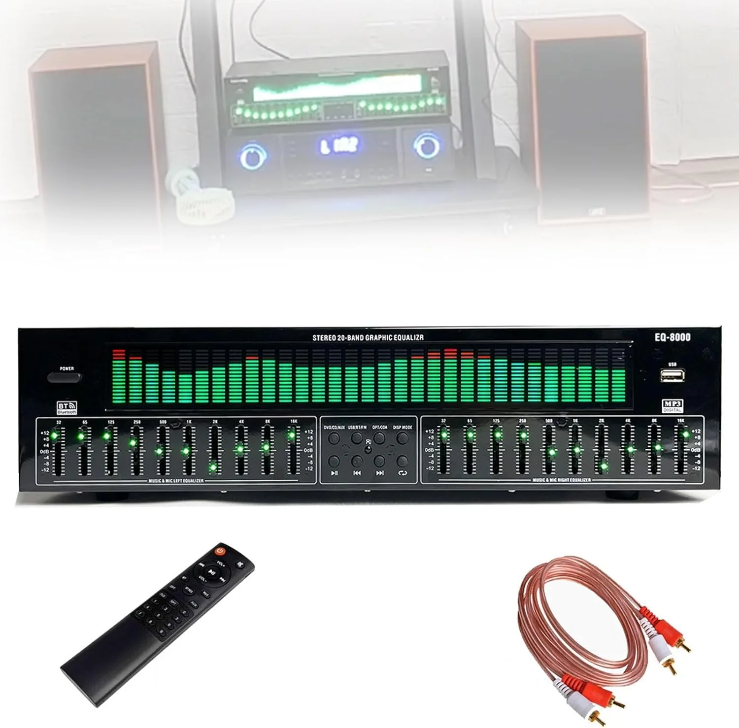 اکولایزر حرفه ای، پردازنده صوتی دیجیتال طیف پویا 31 باندی با کنترل از راه دور و کابل صدا، پشتیبانی از عملکرد بلوتوث، اکولایزر گرافیکی استریو برای خانه، استودیو