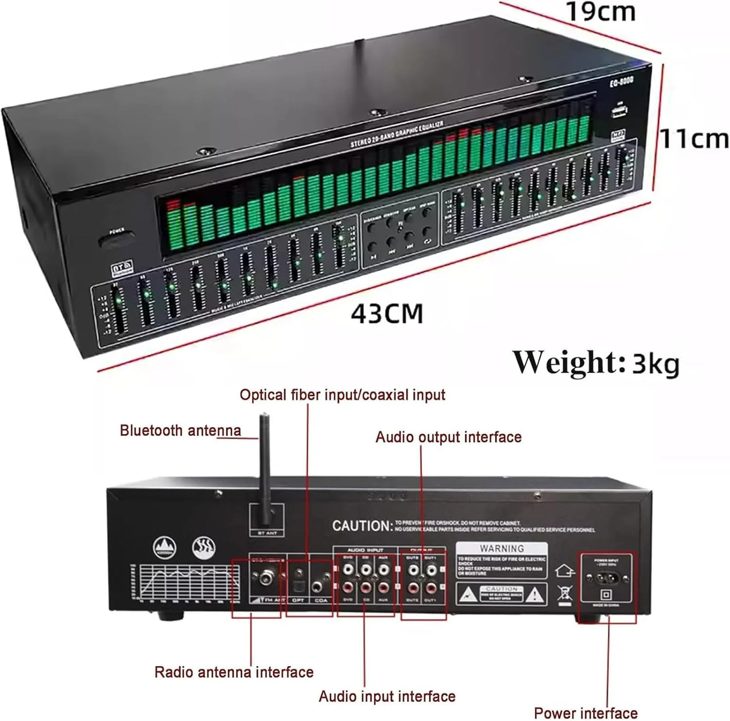 اکولایزر حرفه ای، پردازنده صوتی دیجیتال طیف پویا 31 باندی با کنترل از راه دور و کابل صدا، پشتیبانی از عملکرد بلوتوث، اکولایزر گرافیکی استریو برای خانه، استودیو