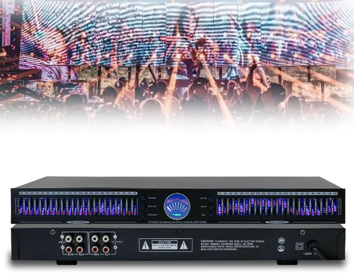 اکولایزر صوتی حرفه ای 22 باندی، اکولایزر گرافیکی استریو 32 هرتز - 16 کیلوهرتز، با 10 افکت از پیش تنظیم شده، نصب رک 1U دو کاناله، کاهش نویز خودکار، برای استودیوی ضبط