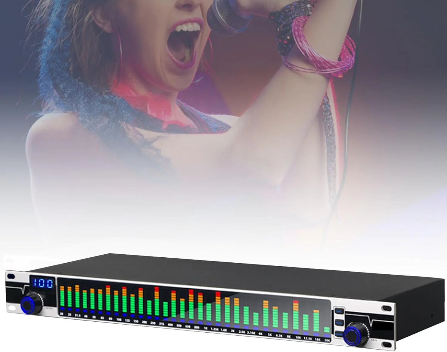 اکولایزر حرفه ای 31 باندی، تنظیم کننده باس دبیرستان بار عملکرد کنفرانس خانگی، اکولایزر دیجیتال کاهش نویز با 10 جلوه از پیش تعیین شده