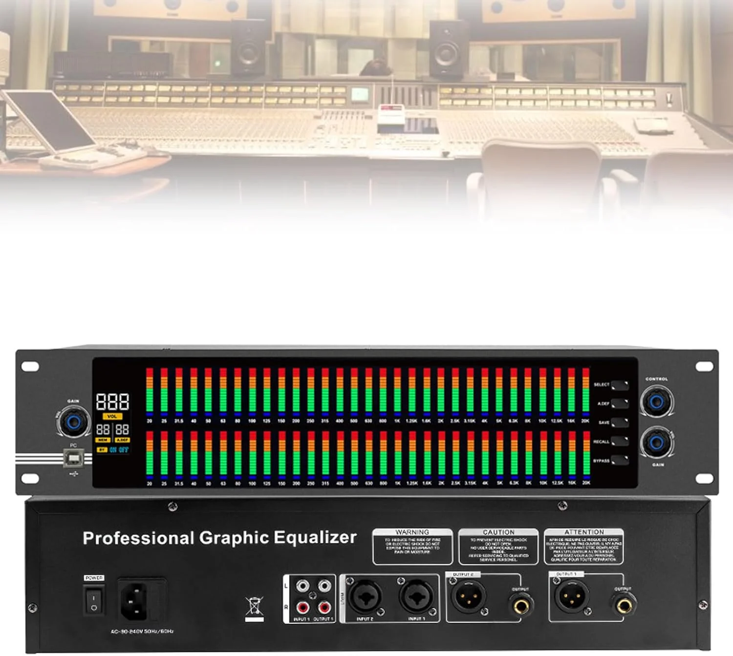 اکولایزر گرافیکی حرفه ای 31 باندی، اکولایزر گرافیکی 2 کاناله، 10 حالت از پیش تنظیم شده، کاهش نویز خودکار، اکولایزر صوتی نمایشگر نور LED برای استودیوی ضبط