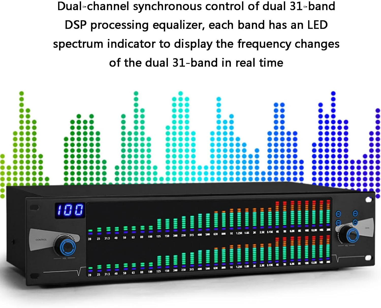 اکولایزر گرافیکی حرفه ای، اکولایزر دیجیتال صوتی با قابلیت کاهش نویز، نمایشگر طیف دوگانه 31 باندی، با قابلیت تنظیم 10 نتیجه از پیش تعیین شده، برای اجرای صحنه KTV