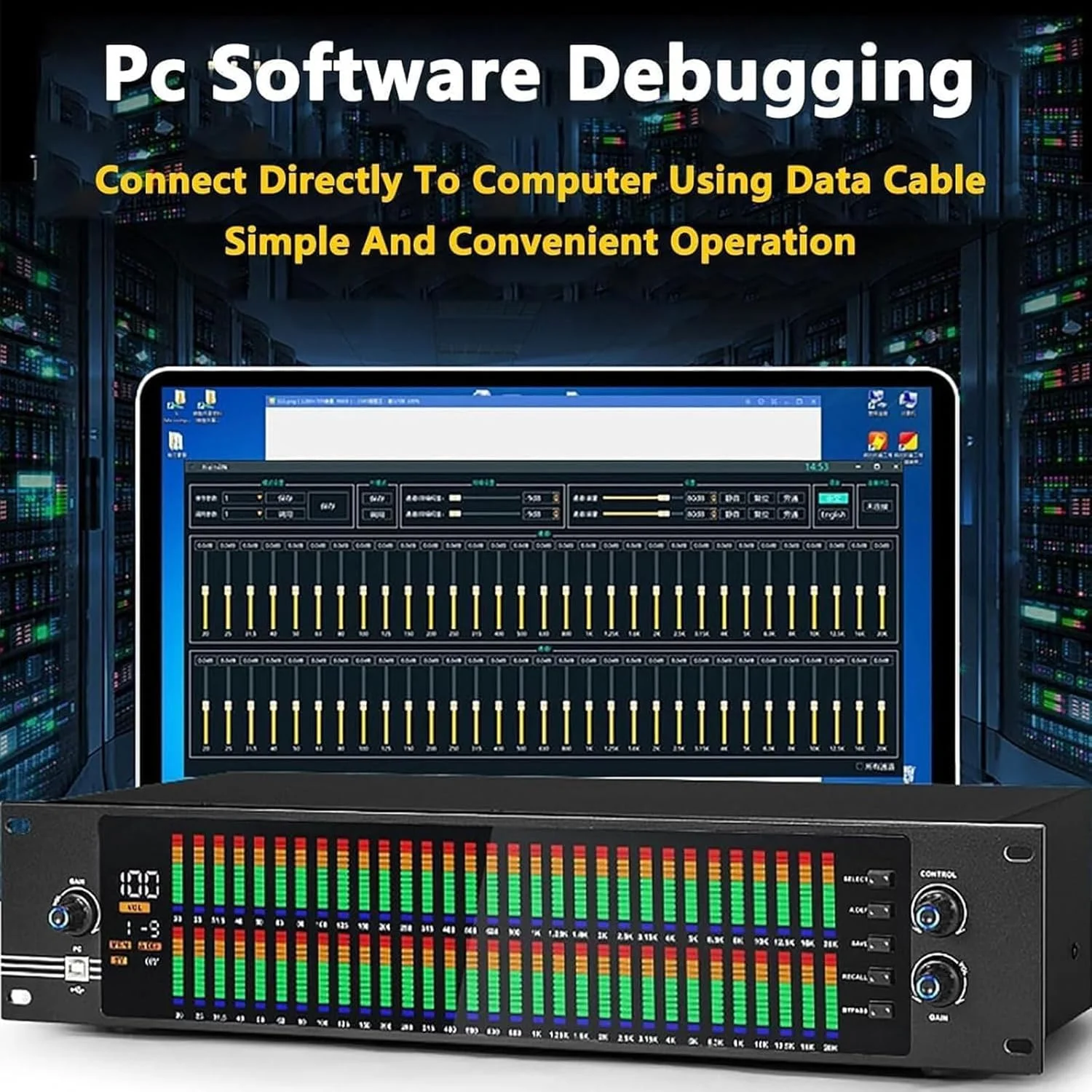 اکولایزر گرافیکی حرفه ای 31 باندی، اکولایزر گرافیکی 2 کاناله، 10 حالت از پیش تنظیم شده، کاهش نویز خودکار، اکولایزر صوتی نمایشگر نور LED برای استودیوی ضبط