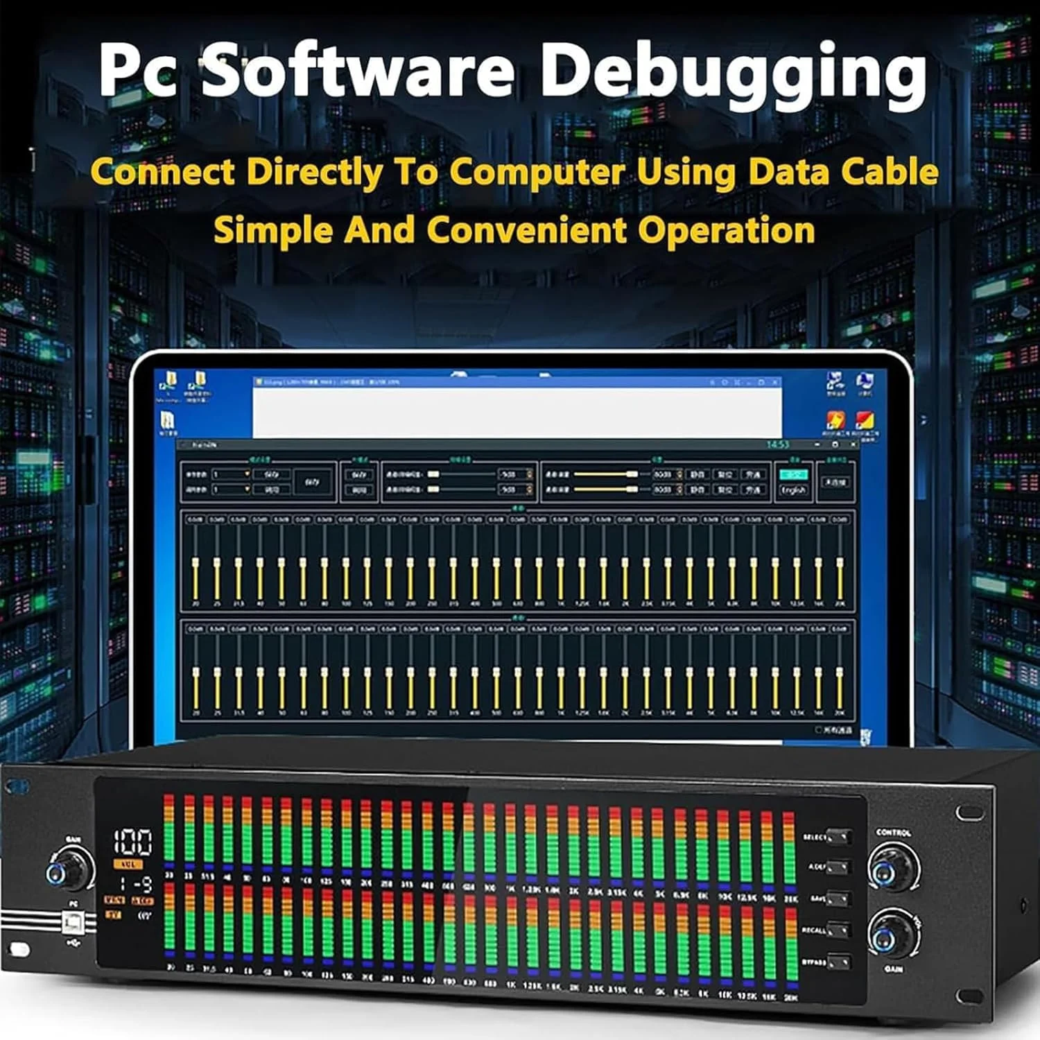 اکولایزر گرافیکی استریو 31 باندی، اکولایزر استریو حرفه ای دوگانه 31 باندی، 10 جلوه از پیش تعیین شده، تنظیمات بالا، متوسط و باس، کاهش نویز هوشمند، اکولایزر گرافیکی برای استودیوی ضبط