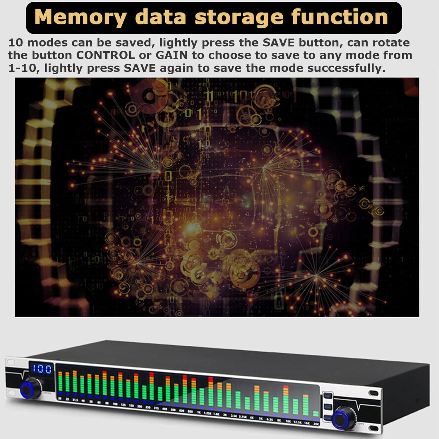 اکولایزر حرفه ای 31 باندی، تنظیم کننده باس دبیرستان بار عملکرد کنفرانس خانگی، اکولایزر دیجیتال کاهش نویز با 10 جلوه از پیش تعیین شده