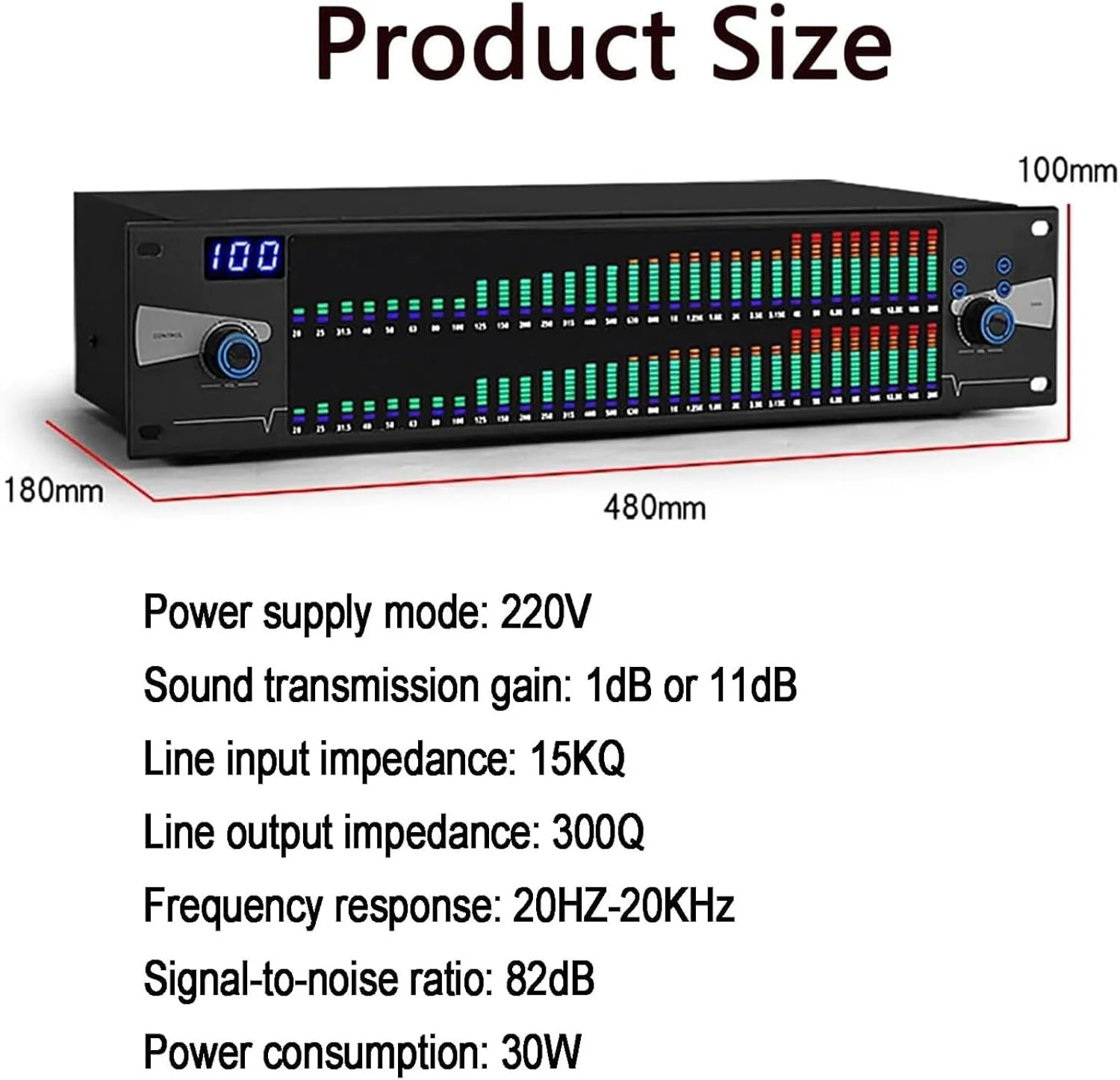 اکولایزر گرافیکی 31 باندی قابل حمل، اکولایزر گرافیکی 2 کاناله حرفه ای با 10 افکت از پیش تنظیم شده، عملکردهای تنظیم مستقل بالا/متوسط/پایین، کاهش نویز خودکار، برای استودیو