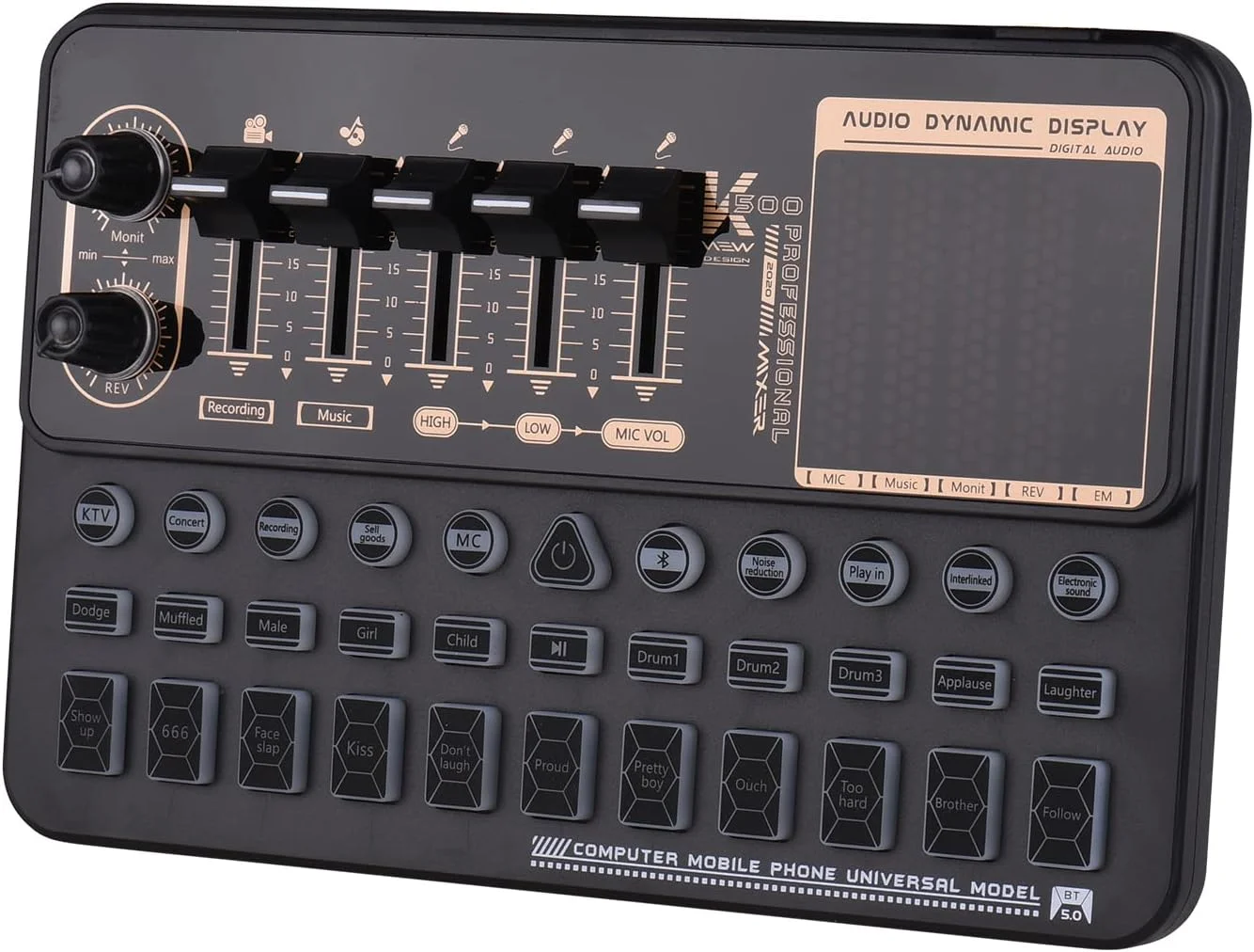 کارت صدای زنده قابل حمل SK500، تغییر دهنده صدا، میکسر صوتی با جلوه های صوتی متعدد داخلی، باتری قابل شارژ، اتصال BT برای تلفن هوشمند، کامپیوتر، پخش زنده، آواز خواندن آنلاین، چت و بازی