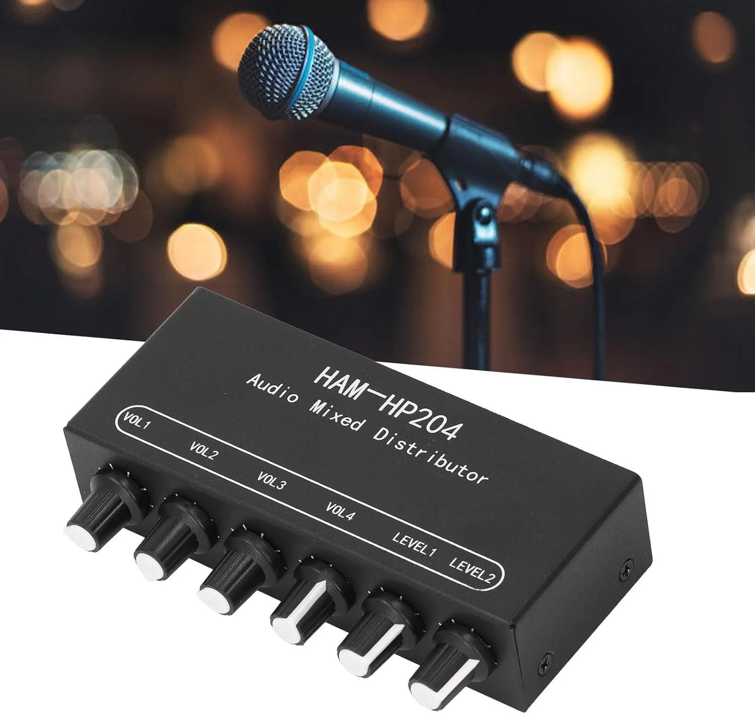 توزیع کننده میکسر استریو حرفه ای 2 ورودی 4 خروجی کنترل حجم صدای مستقل تقویت کننده پرقدرت 5X نویز فوق العاده کم برای ضبط استودیو سینمای خانگی آلومینیوم مشکی