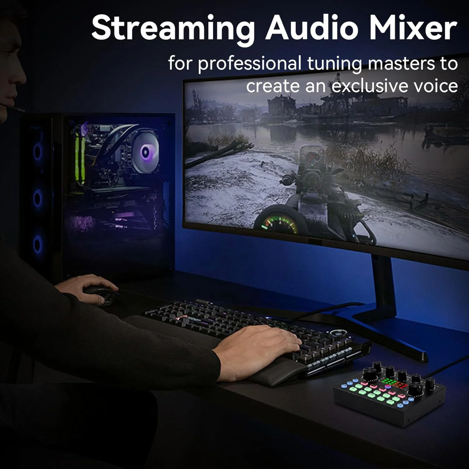 میکسر صوتی کوچک قابل حمل DJ، کارت صدای زنده دو کاناله DSP بلوتوث برای PC، تلفن، بازی، کارائوکه، استودیو، استریمینگ، ضبط، پادکست