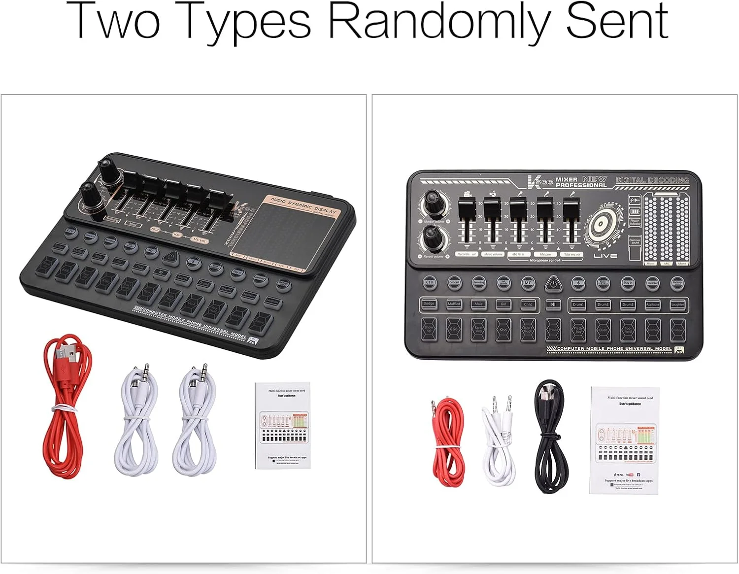 کارت صدای زنده قابل حمل SK500، تغییر دهنده صدا، میکسر صوتی با جلوه های صوتی متعدد داخلی، باتری قابل شارژ، اتصال BT برای تلفن هوشمند، کامپیوتر، پخش زنده، آواز خواندن آنلاین، چت و بازی