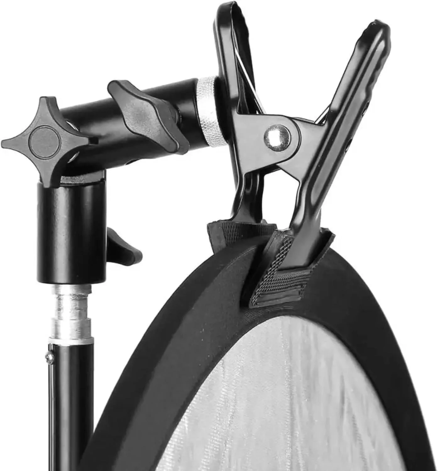 نگهدارنده گیره فلزی سنگین دوتایی O1 DO1 برای عکاسی، نگهدارنده بازتابنده برای پایه نور، گیره مانت استودیوی عکس و فیلم 5/8 اینچی با سوراخ چتر برای بازتابنده پخش کننده نور پس زمینه