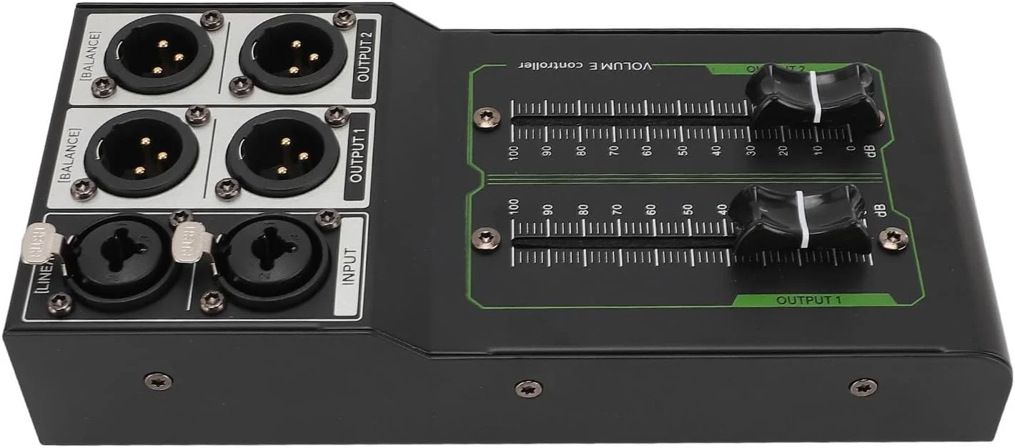 کنترل کننده حجم صدای پسیو مانیتور برای سیستم صوتی استودیو و خانگی، تمام فلزی بدون افت کیفیت 1 ورودی 2 خروجی کنترل کننده دقیق حجم صدای استریو، خروجی کنترل کننده استریو استودیو، 10 هرتز تا
