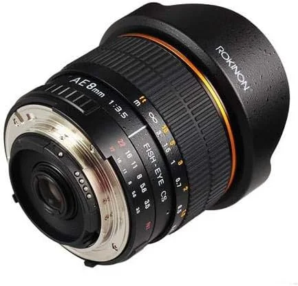 لنز چشم‌ماهی فوق‌عریض 8 میلی‌متری Rokinon با دیافراگم خودکار و تراشه نوردهی خودکار برای نیکون AE8M-N