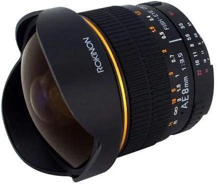 لنز چشم‌ماهی فوق‌عریض 8 میلی‌متری Rokinon با دیافراگم خودکار و تراشه نوردهی خودکار برای نیکون AE8M-N