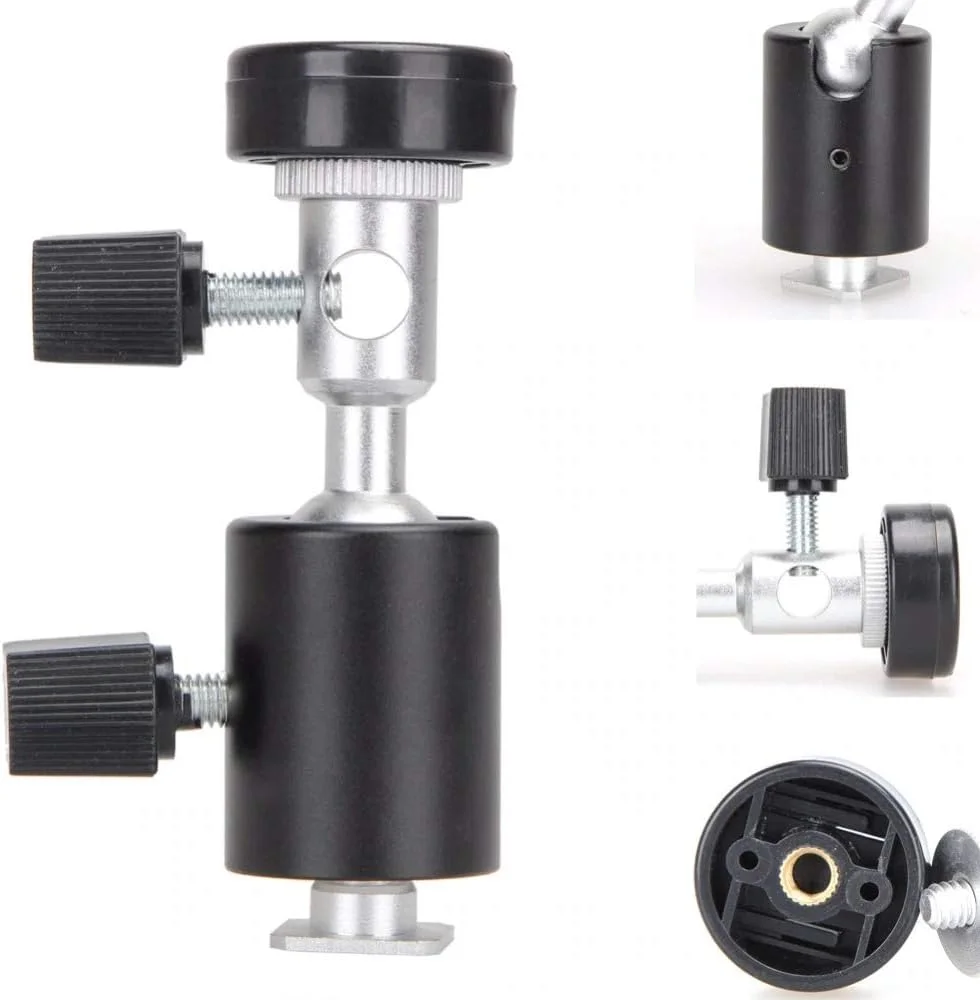 نگهدارنده فلاش دوربین یونیورسال eWINNER با قابلیت چرخش 360 درجه مدل C-type به همراه سر توپی، رزوه 1/4 و 3/8 اینچ و نگهدارنده چتر برای فلاش های نیکون، کانن، پنتاکس و المپوس