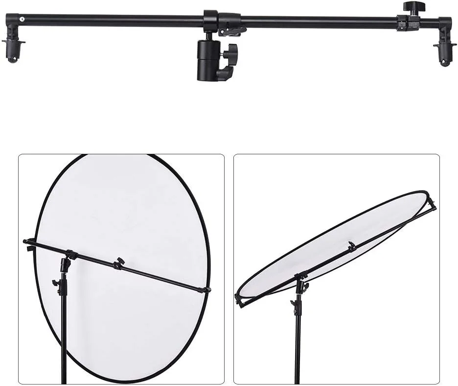 نگهدارنده بازتابنده با سر چرخان 360 درجه ایوینر، نگهدارنده تلسکوپی بازتابنده عکاسی، بازوی بوم قابل گسترش با چرخش قابل تنظیم 0.66-1.2 متر برای عکاسی محصول و پرتره