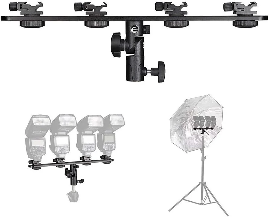 نگهدارنده فلاش کفشک سرد eWINNER با قابلیت چرخش/شیب، تک، دوتایی، سه تایی، به همراه نگهدارنده چتر و پایه نور برای نیکون، کانن، گودوکس و یونگنو اسپیدلایت (E4)