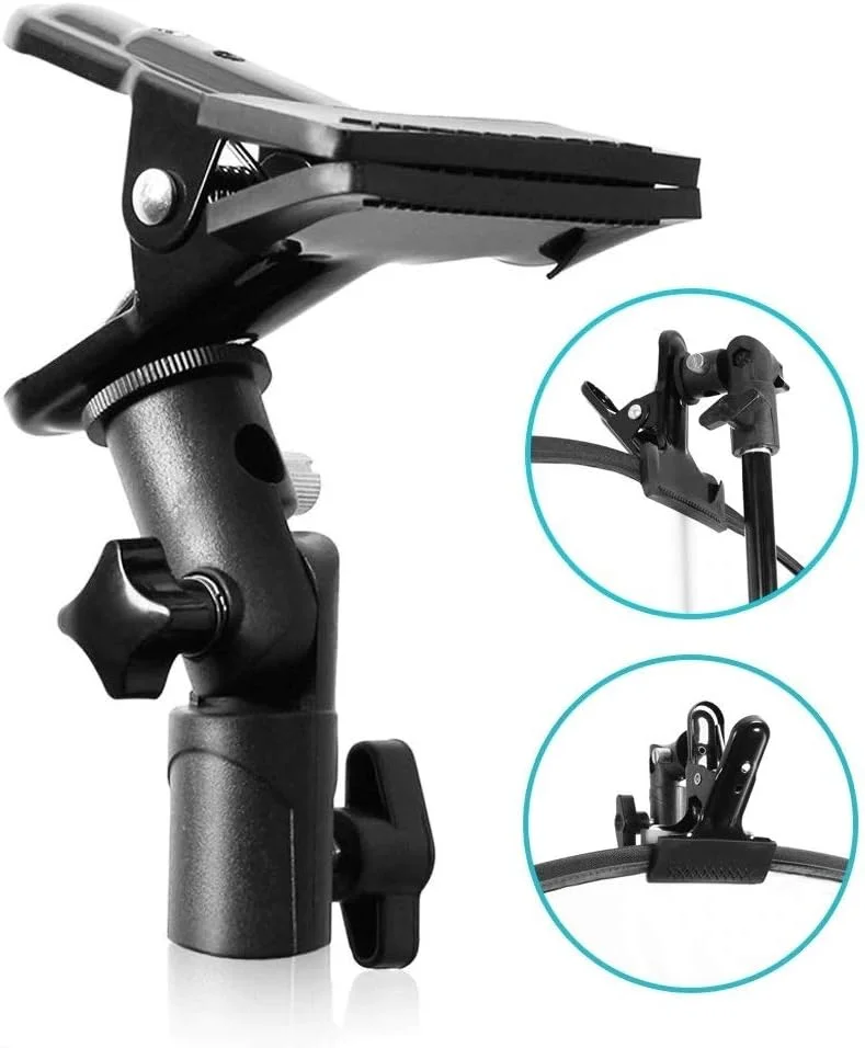 گیره نگهدارنده رفلکتور eWINNER با اتصال به پایه نور و آداپتور چرخان با پیچ 1/4 اینچ به 3/8 اینچ برای رفلکتور و پس زمینه استودیوی عکس