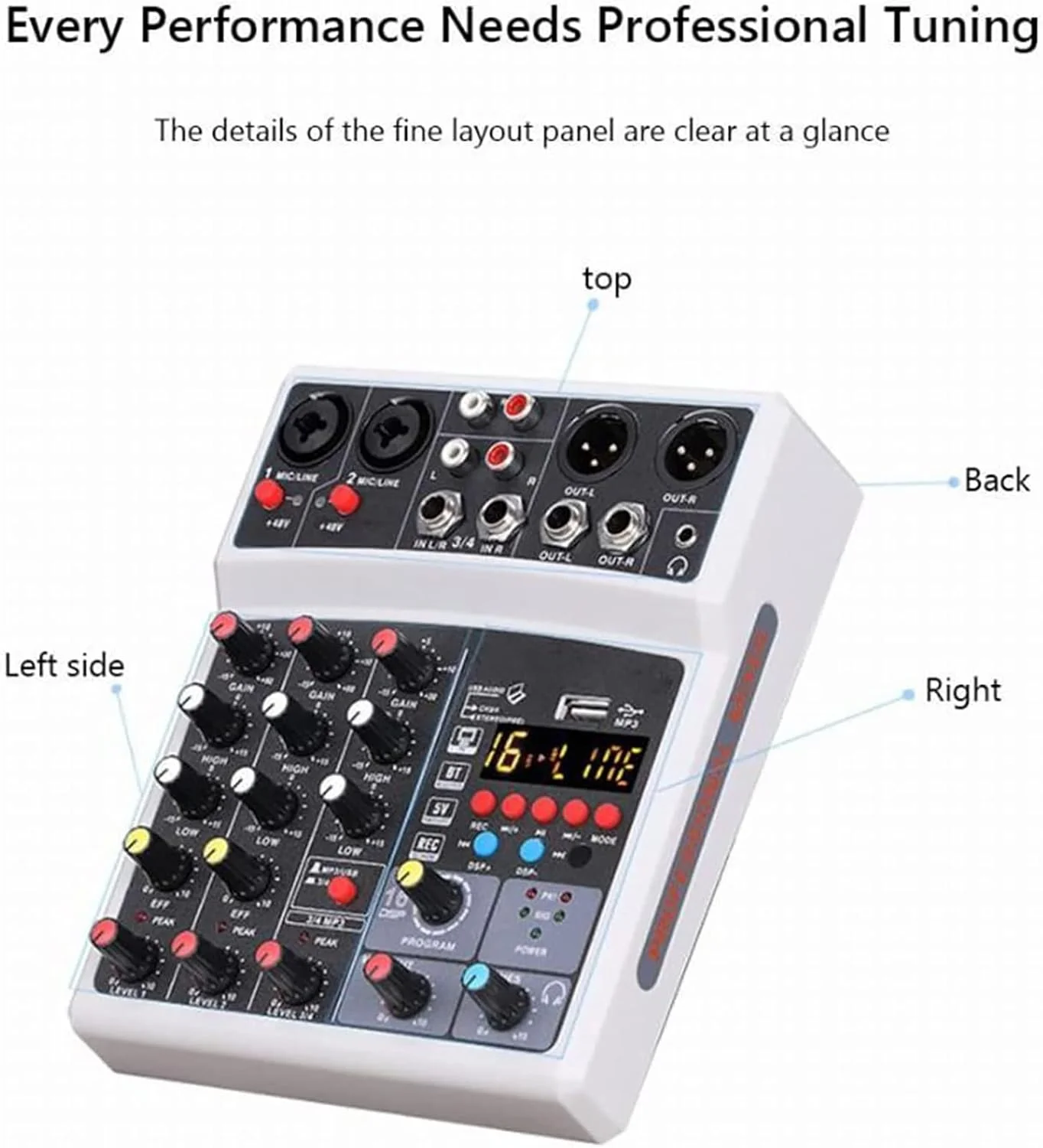 میکسر صدای 4 کاناله، کنترلر میکسر DJ، میزهای میکس استودیویی با 16 افکت DSP، کارت صدای ضبط رابط صوتی USB کنسول DJ