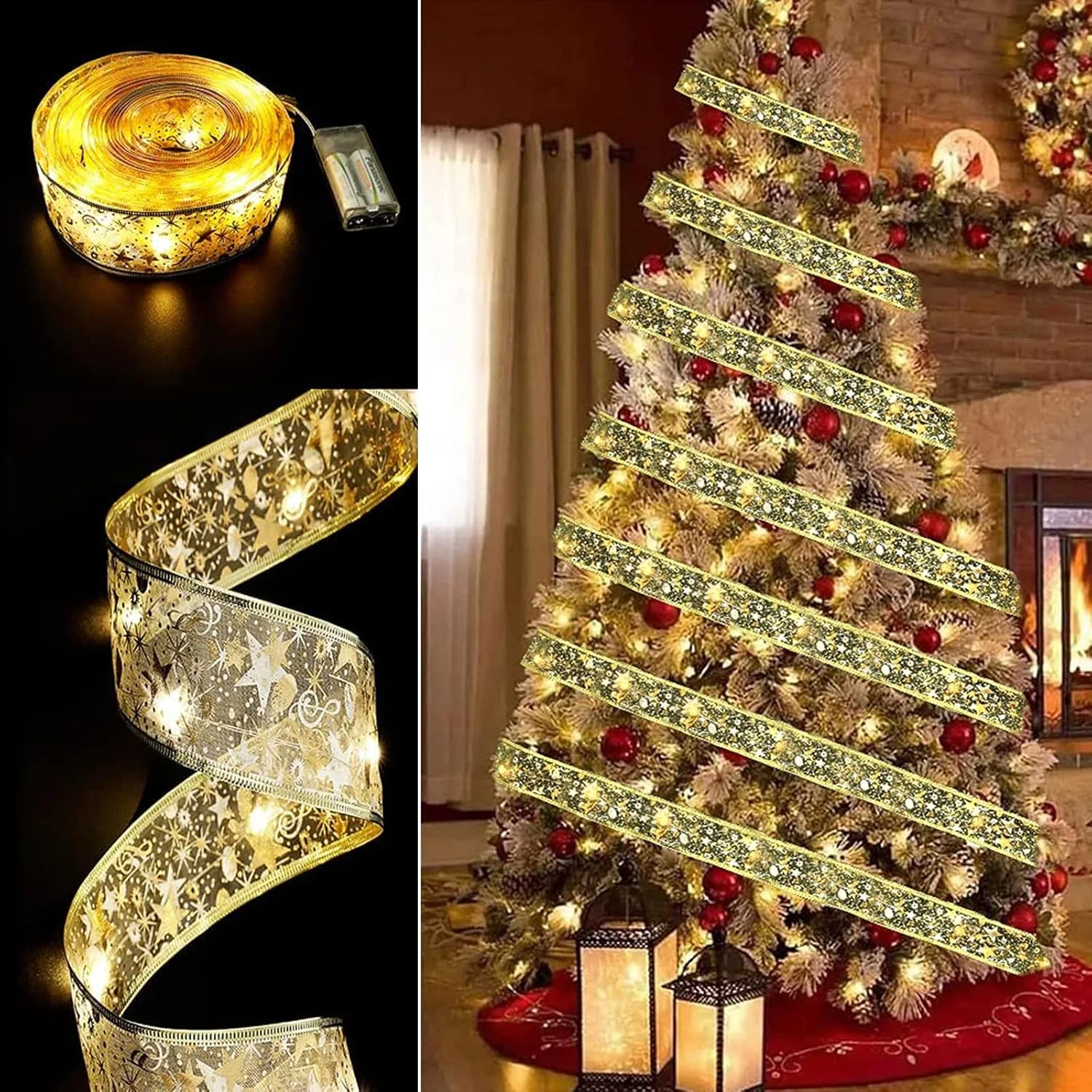 چراغ های روبانی تزئینی Q&W UAE، 5 متر، 50 چراغ LED، سیم مسی، مناسب برای تزئینات درخت کریسمس، مهمانی، عروسی (طلایی)