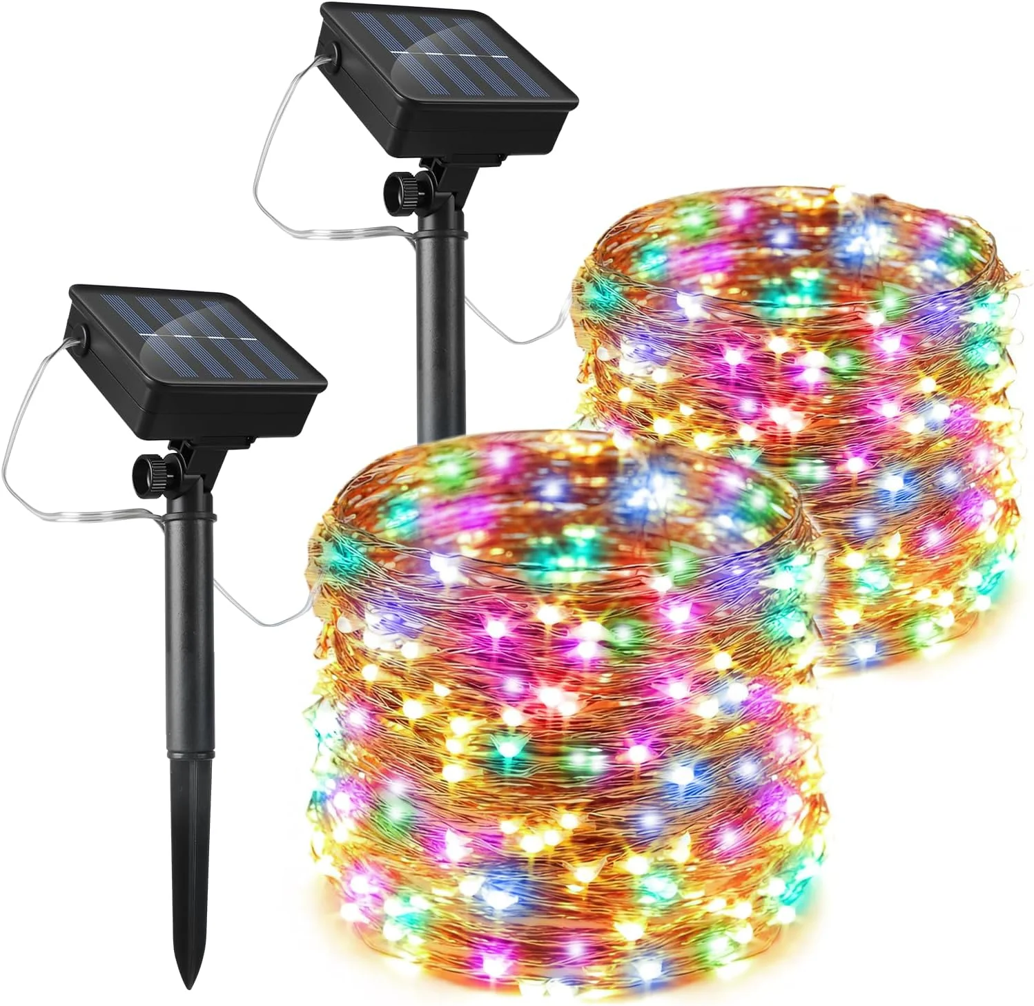 چراغ تزئینی خورشیدی فضای باز 2 عددی (12 متری)، Baytion 100LED چراغ های پری فضای باز با 8 حالت نورپردازی، چراغ های باغ ضد آب برای بالکن، کمپینگ، ساحل، حیاط، دکوراسیون مهمانی (چند رنگ)