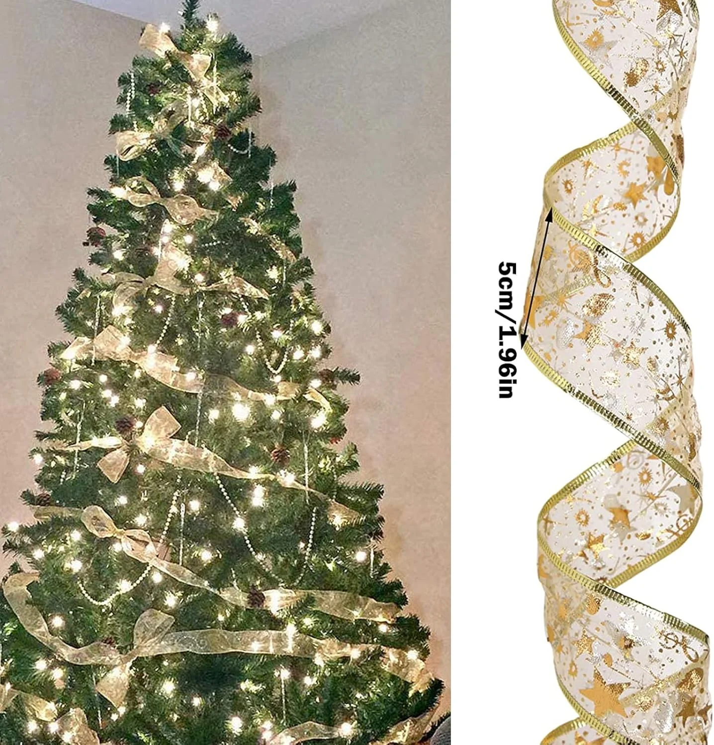 چراغ های روبانی تزئینی Q&W UAE، 5 متر، 50 چراغ LED، سیم مسی، مناسب برای تزئینات درخت کریسمس، مهمانی، عروسی (طلایی)