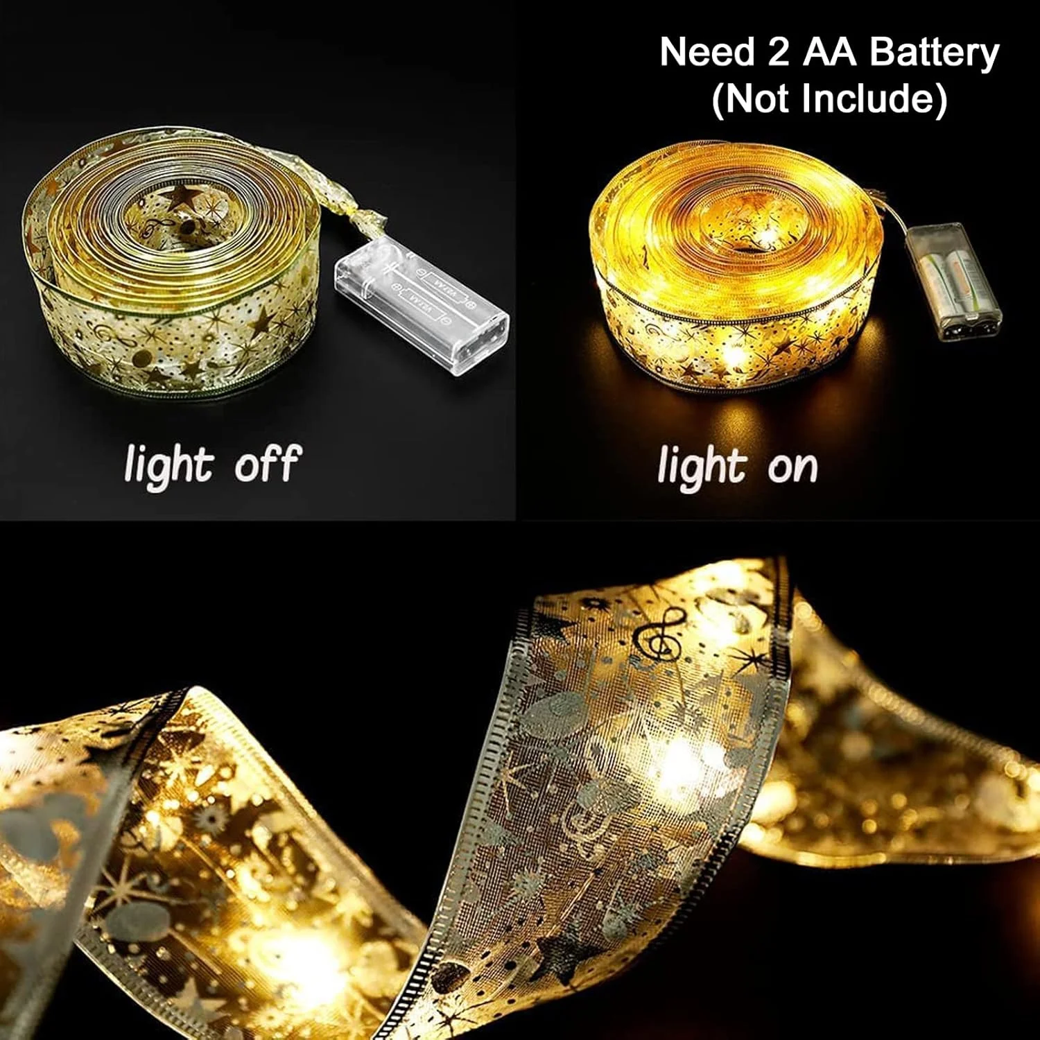 چراغ های روبانی تزئینی Q&W UAE، 5 متر، 50 چراغ LED، سیم مسی، مناسب برای تزئینات درخت کریسمس، مهمانی، عروسی (طلایی)