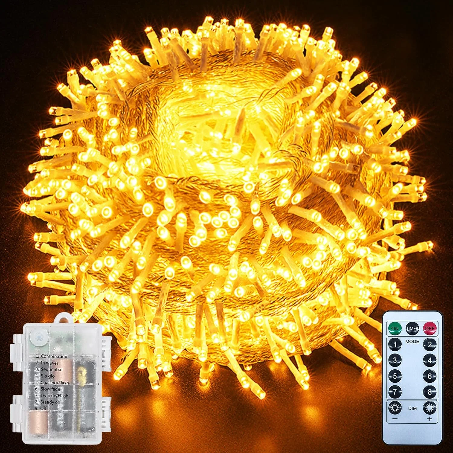 چراغ های تزئینی با باتری، 20 متر، 200 ال ای دی، چراغ های دیوالی با تایمر/ریموت/8 حالت/قابل تنظیم نور، چراغ های ضد آب برای دکوراسیون اتاق خواب، کریسمس و ماه رمضان