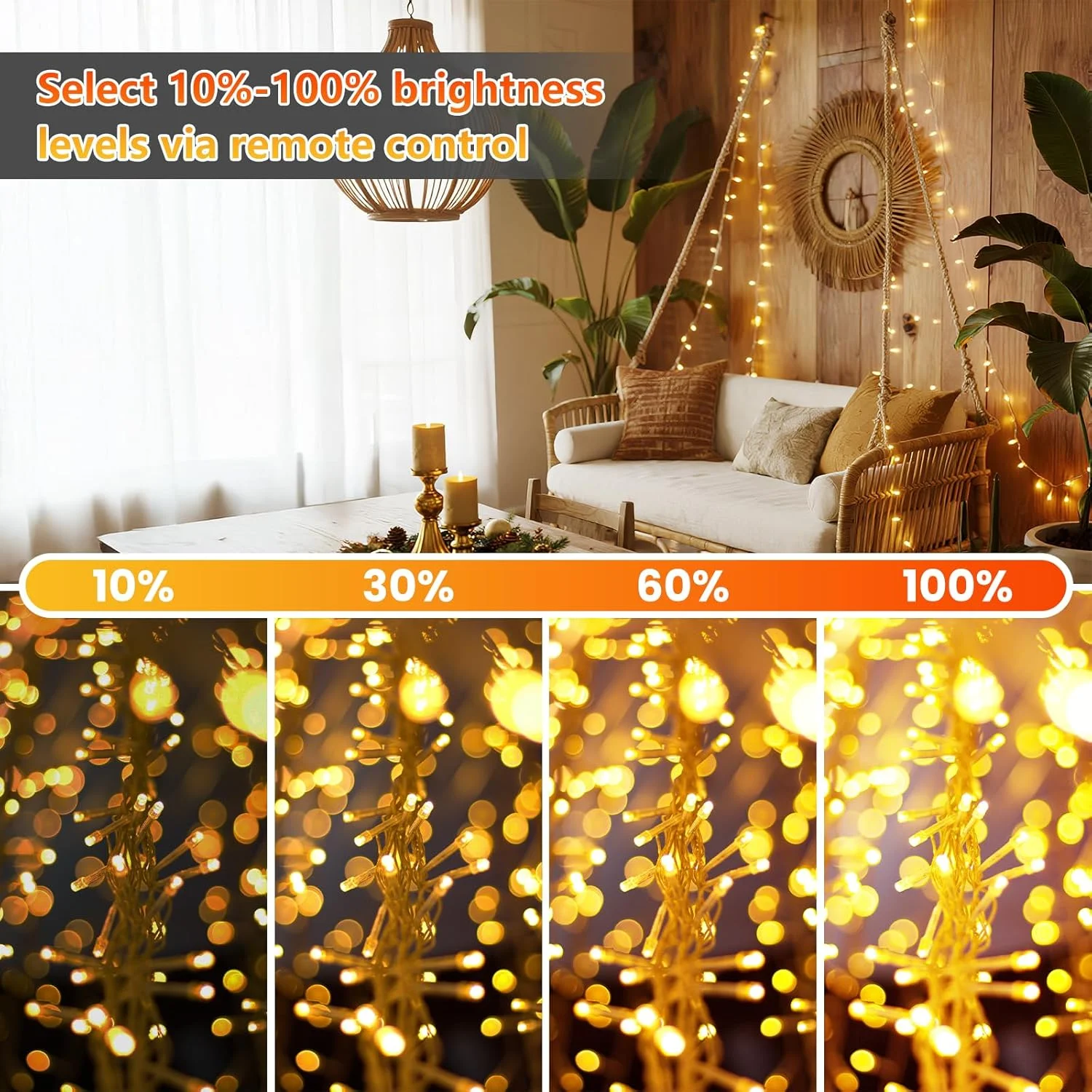 چراغ های تزئینی با باتری، 20 متر، 200 ال ای دی، چراغ های دیوالی با تایمر/ریموت/8 حالت/قابل تنظیم نور، چراغ های ضد آب برای دکوراسیون اتاق خواب، کریسمس و ماه رمضان