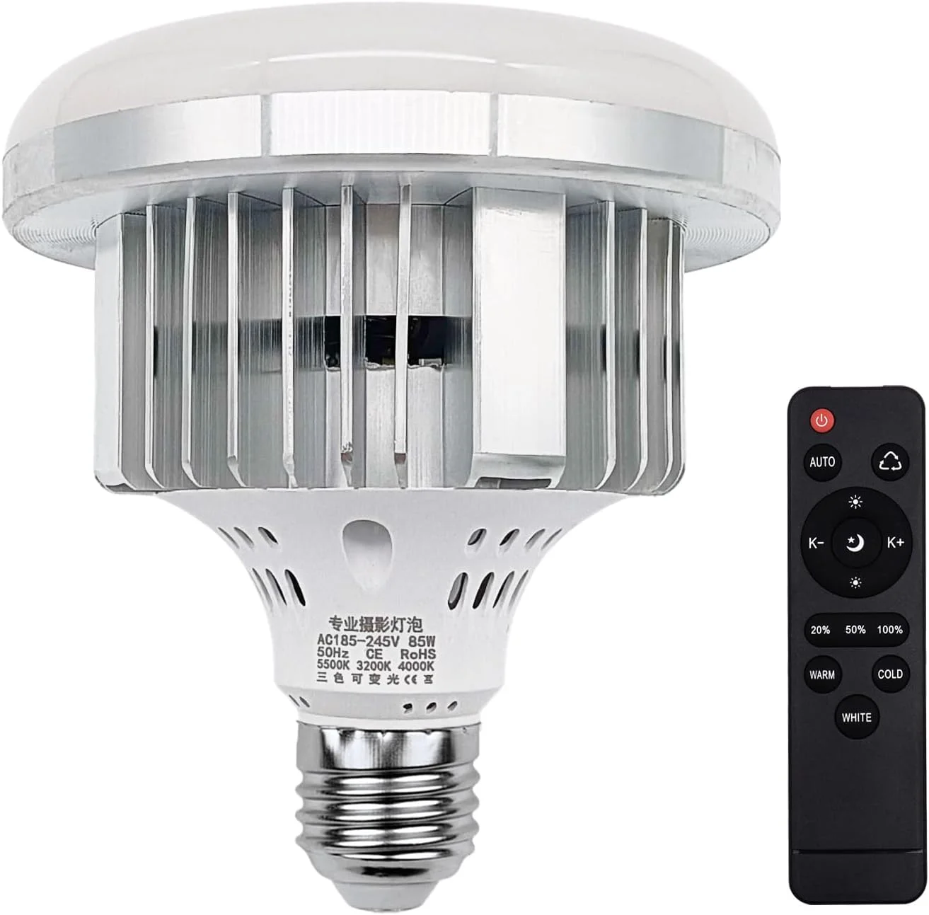لامپ LED جنریک 85 وات 3200K-5500K، لامپ عکاسی کم مصرف با روشنایی قابل تنظیم، پایه E27 به همراه کنترل از راه دور برای استودیو عکاسی، خانه، انبار، اداره، هتل