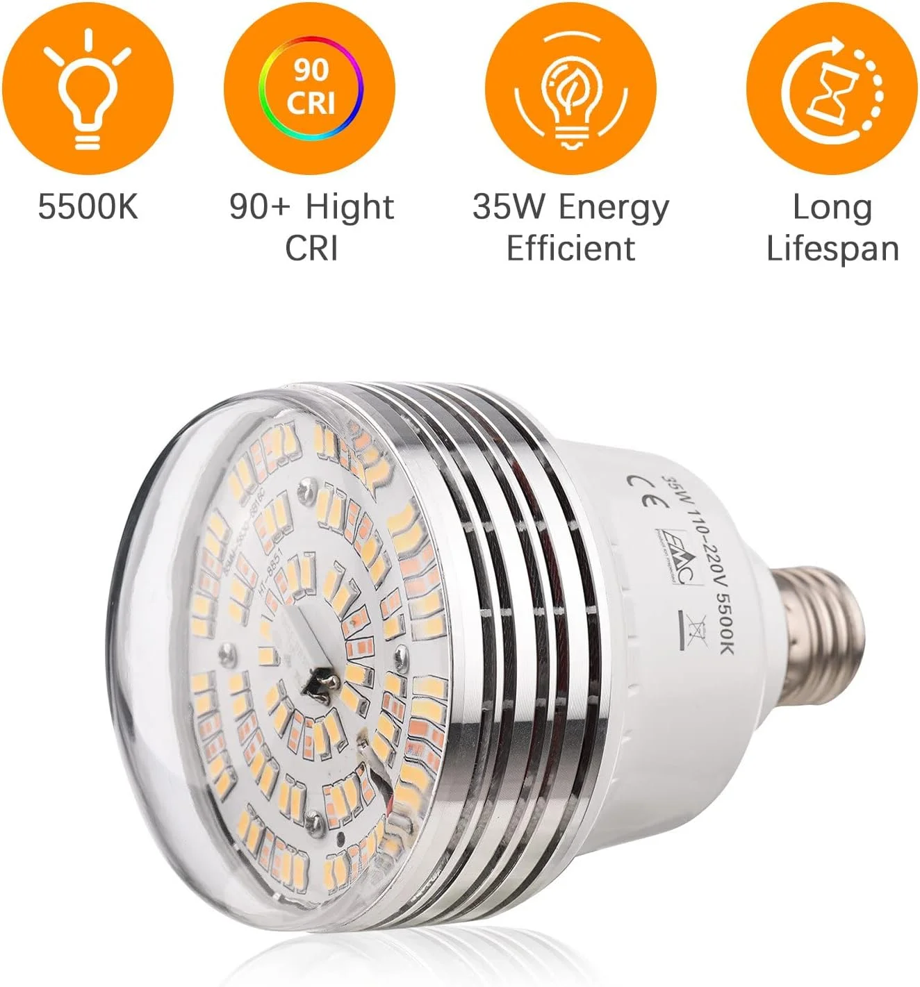 لامپ LED عکاسی 35 وات Irovami 5500K با قابلیت تنظیم روشنایی، پایه E27، به همراه فیلترهای رنگی قرمز/زرد/آبی و کنترل از راه دور، مناسب برای استودیو عکاسی، منزل، انبار، دفتر کار و هتل