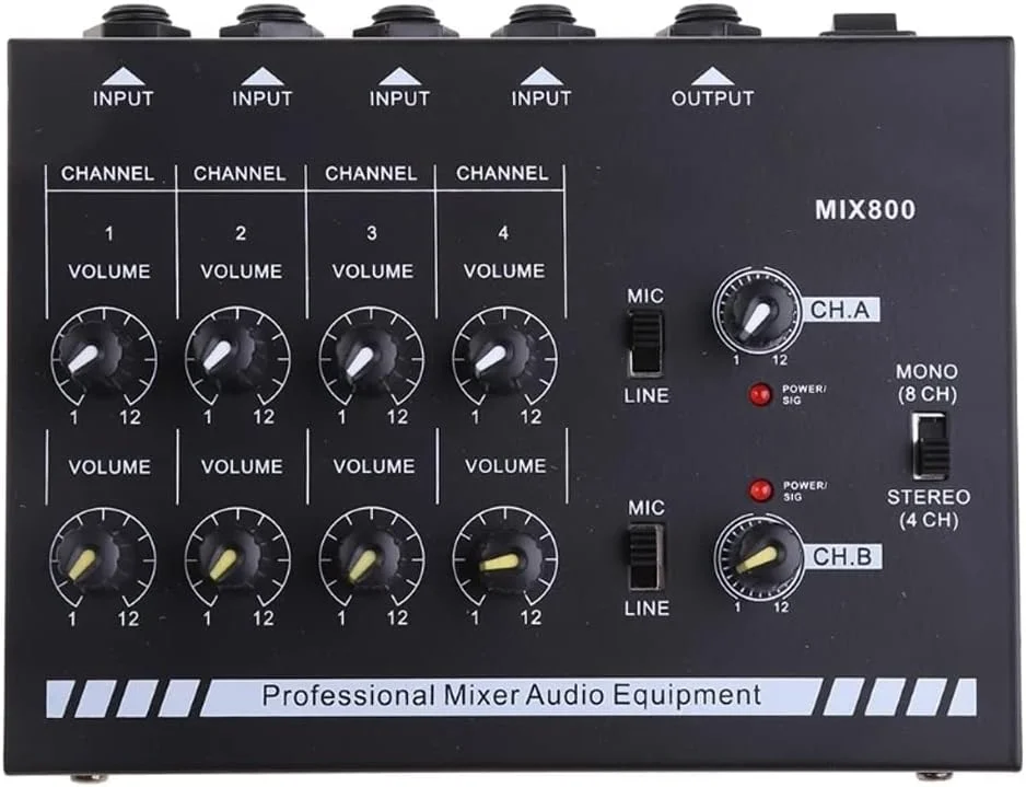 میکسر صدای مینی 8 کاناله MIX800 به همراه آداپتور برق - میکسر مونو/استریو با نویز کم میکسر صدای مینی 8 کاناله MIX800 به همراه آداپتور برق - میکسر مونو/استریو با نویز کم