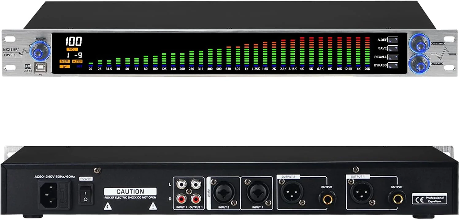 اکولایزر دیجیتال برای سیستم صوتی استریو خانگی، اکولایزر گرافیکی حرفه ای 31 باندی دو کاناله موزیک EQ با تنظیم PC، کاهش نویز و نمایشگر طیف سنج - نصب رک 1U، نقره ای اکولایزر دیجیتال برای سیستم صوتی استریو خانگی، اکولایزر گرافیکی حرفه ای 31 باندی دو کاناله موزیک EQ با تنظیم PC، کاهش نویز و نمایشگر طیف سنج - نصب رک 1U، نقره ای