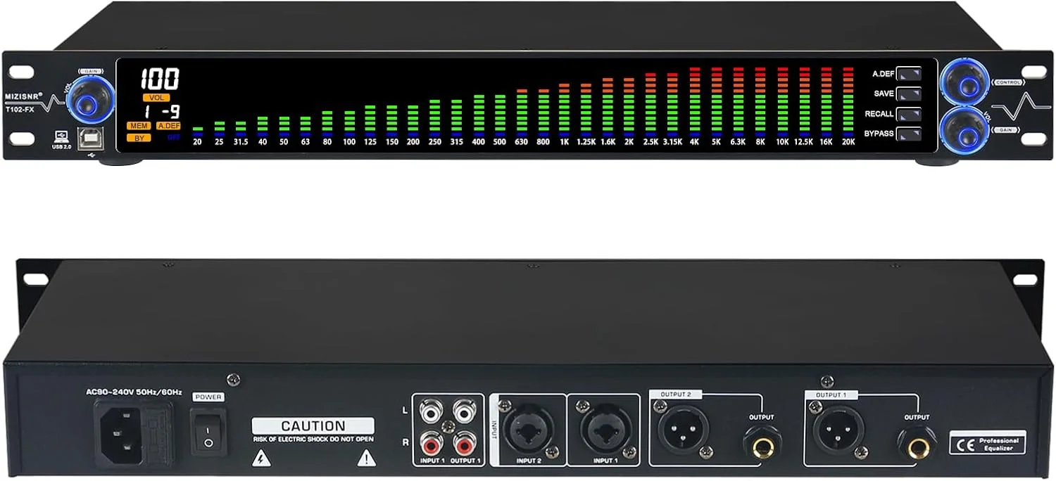 اکولایزر دیجیتال برای سیستم صوتی استریو خانگی، اکولایزر گرافیکی حرفه ای 31 باندی دو کاناله موزیک EQ با تنظیم PC، کاهش نویز و نمایشگر طیف سنج - نصب رک 1U، مشکی اکولایزر دیجیتال برای سیستم صوتی استریو خانگی، اکولایزر گرافیکی حرفه ای 31 باندی دو کاناله موزیک EQ با تنظیم PC، کاهش نویز و نمایشگر طیف سنج - نصب رک 1U، مشکی