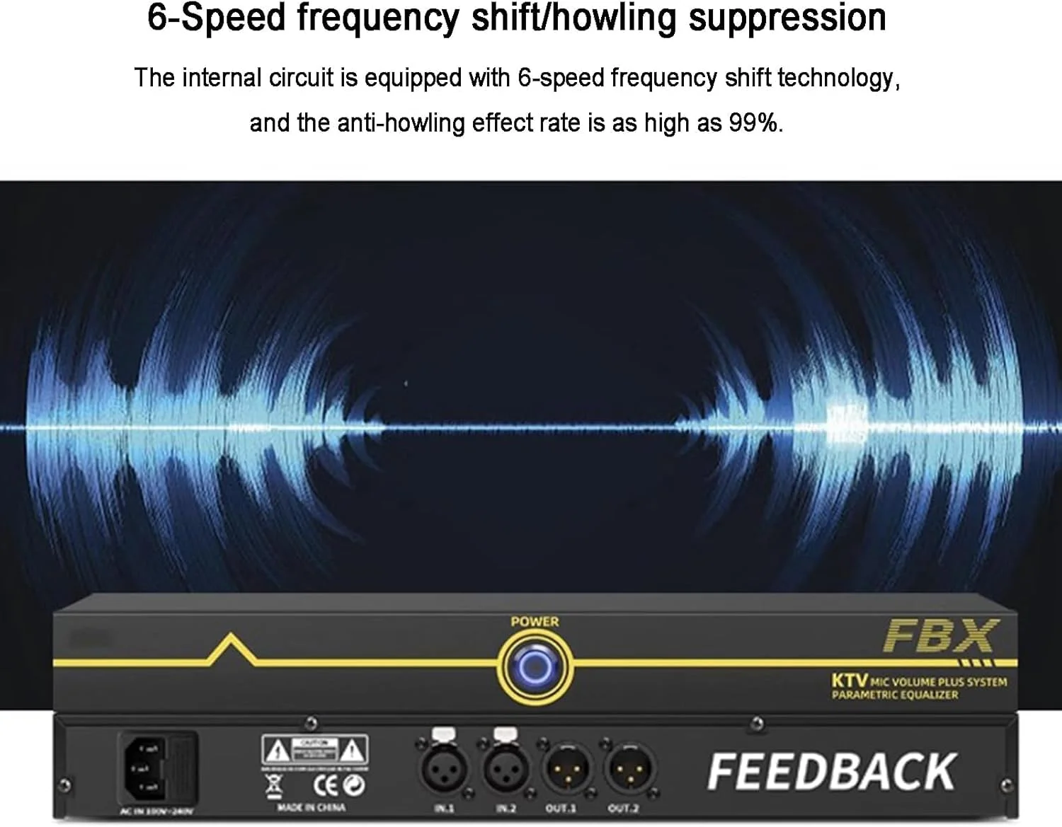 تغییر دهنده فرکانس فیدبک میکروفون، سرکوب کننده فیدبک، تقویت کننده بهره انتقال 5-14dB، ضد زوزه اتوماتیک، برای استیج اجرا، پردازنده صوتی