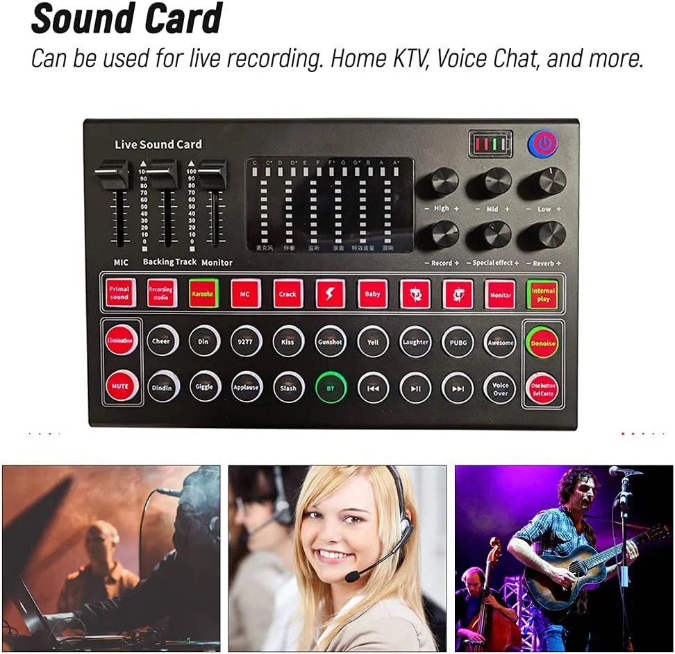 میکسر صدا M9 کارت صدای رابط صوتی میکسر صدای زنده کارت صدای USB خارجی میکسر صدا با افکت های متعدد