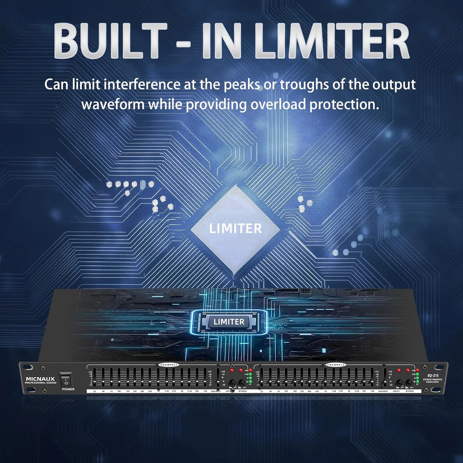 اکولایزر استریو برای سیستم صوتی خانگی، اکولایزر گرافیکی 15 باندی دو کاناله، EQ حرفه ای قابل نصب در رک، کاهش نویز - EQ215