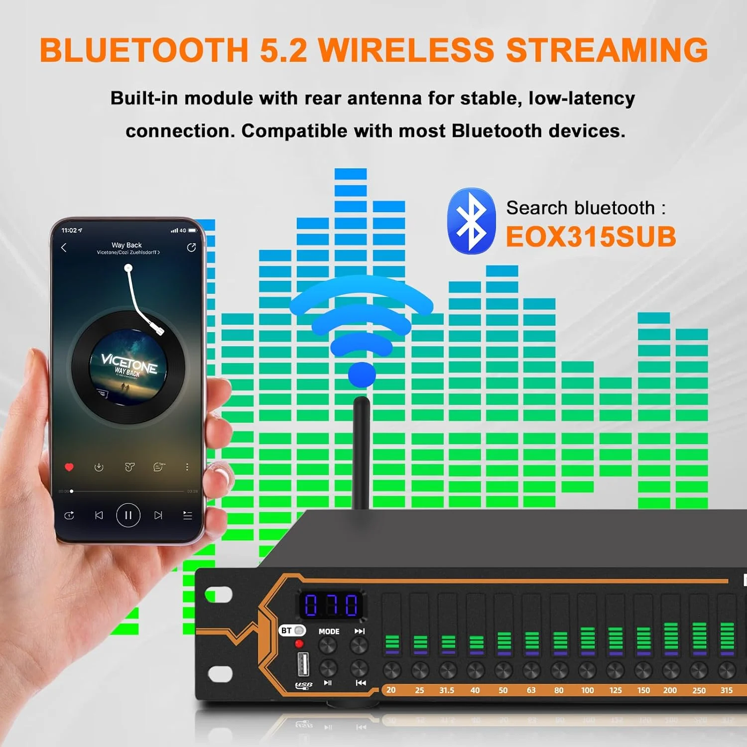 اکولایزر برای سیستم صوتی استریو خانگی، اکولایزر گرافیکی 31 باندی حرفه ای، اکولایزر دیجیتال استودیویی قابل نصب در رک با نمایشگر آنالایزر طیف و کاهش نویز