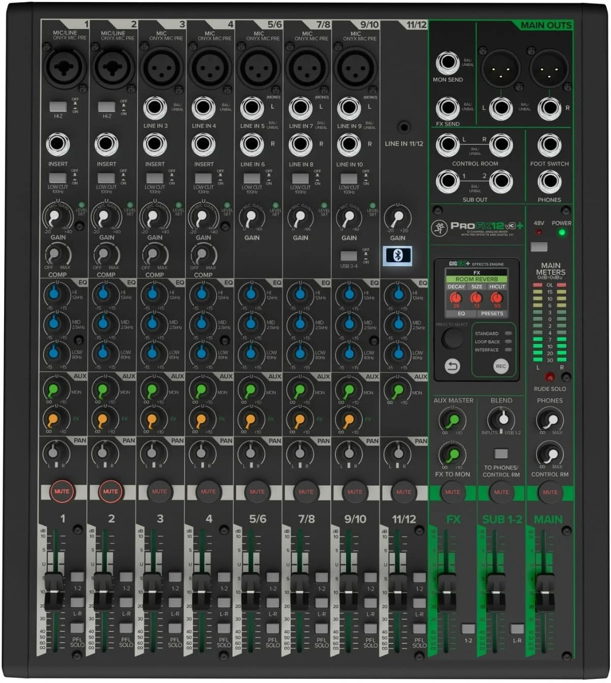 میکسر آنالوگ 12 کاناله Mackie ProFX12v3+ با افکت های داخلی، ضبط USB و بلوتوث